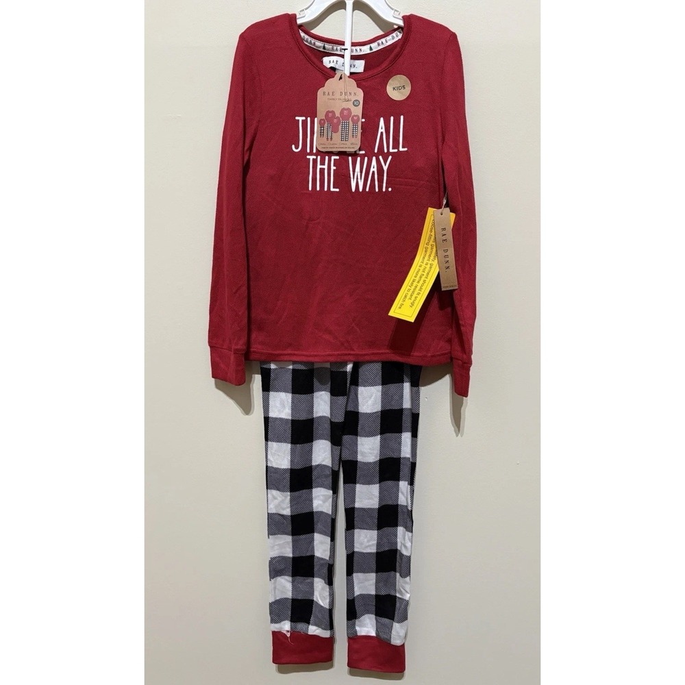 Rae Dunn Kids Christmas “Jingle All The Way” Family Pajama Set Size 10 Plaid Red